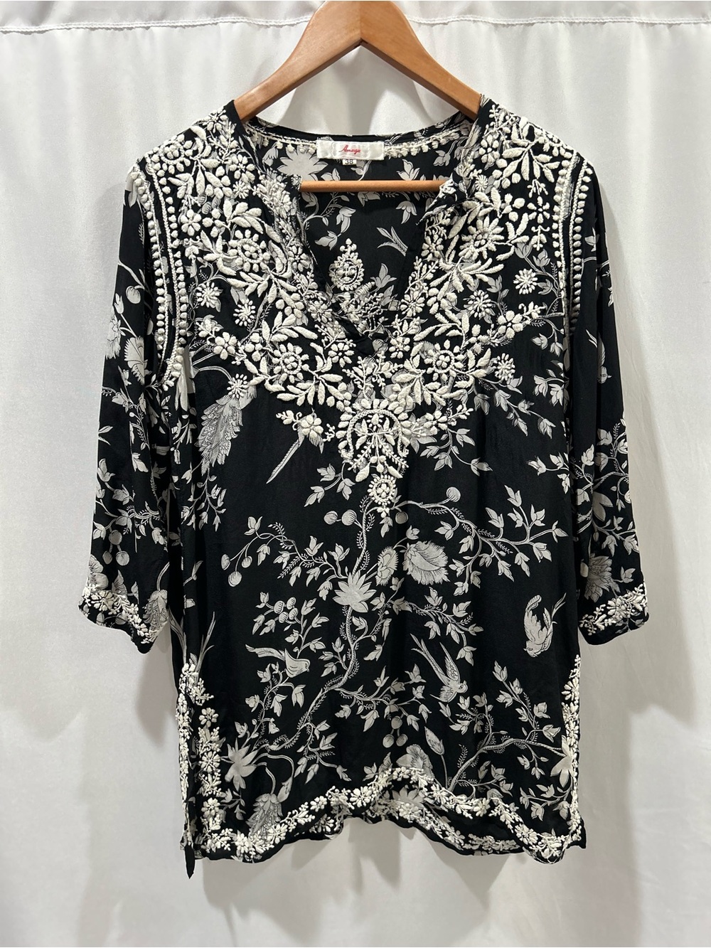 S Amaya Neena Black Silk caftan hand embroidered LN